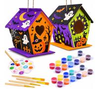 hapray 2 Pack DIY Wooden Birdhouse Kit for Kids Paint & Build | Includes paints, brushes & pre-cut wood. Easy assemble & paint. Great for kids' creativity.