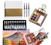 HapSmile 12 Colors Mini Watercolour Paint Set Travel, Travel Watercolour Paint Kit with Clip, Includes 12 Colors Mini Paint With 8 Grids, Painting Set Gift for Beginners, Artists Student