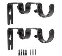 HapSmile 2 Pcs Double Curtain Pole Bracket, Black Heavy Duty Curtain Rail Brackets, Metal Curtains Rod Holder Adjustable for Home Office Living Room Bedroom, 25mm And 16mm (Black)