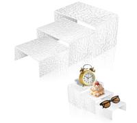 HapSmile 3-Tier Acrylic Stands for Display, Cake Display Transparent Water Ripples, Multifunction Perfume Displays Stand for Collectibles, Perfume, Fragrance, Makeup, Cupcake, Jewelry
