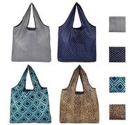 HapSmile 4 Pcs Reusable Shopping Bags Foldable, Fold Up Shopping Bag in Pouch Portable High Capacity, Foldable Shoppings Bag Waterproof for Daily Use, Travel, Picnic, 40 × 46cm