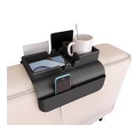 HapSmile Sofa Arm Tray, Silicone Arm Chair Table Tray Anti-Slip with Dual Side Pockets, Sofa Caddy with Phone Holder for Cup, Phone, Tablet, Remote Control Snack Black