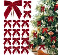 Haptda 30Pcs Red Velvet Ribbon Bows Twist Tie Bows 3.5x3.5in for Christmas Tree Decorations Ornaments Wreath Baby Shower Treat Bag Gift Wrapping Crafts Xmas Candy Bags Décor