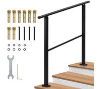 Hapterouse Adjustable Black Wrought Iron Handrail for 1-3 Steps - Durable Metal Stair Railing with Crossbars - Safety Rail for Indoor & Outdoor Stairs, Porch, Deck, Garden - Easy Install - Size