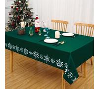 Hapterouse Christmas Table Cloth 54 x 108 Inch Wipe Clean Tablecloth Water Resistant Table Cover with Snowflakes Pattern for Holiday Kitchen Picnic, Green