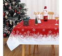 Hapterouse Christmas Tablecloth Wipeable Table Cloth for Kitchen Decoration Tablecover with Snowflake Waterproof Tablecloth for Dining Room Xmas Tablecloth, Rectangular,54x70 Inches Red