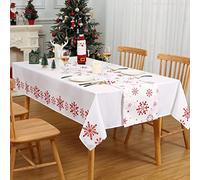 Hapterouse Christmas White Tablecloth and Table Runner Set Water Resistant Wrinkle Free Polyester Table Cloth with Snowflakes Pattern Christmas Table Decoration for Kitchen 54x70 Inch 13x70 Inch