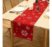 Hapterouse Table Runner Christmas Table Decoration Double-sided Snowflakes Printed Table Runners Coffee Table Cloth Water Resistant Wipeable Polyester Table Cover for Kitchen 13 x 70 Inch Red