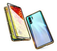 HaptiCase Case for Samsung Galaxy Note 10 Magnetic Cover,Magnetic Adsorption Technology 9H Front and Back Tempered Glass Cover 360°Shockproof Full Body Protector Ultra Thin Metal Bumper - Gold