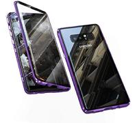 HaptiCase Case for Samsung Galaxy Note 8 Magnetic Cover,Magnetic Adsorption Technology 9H Front and Back Tempered Glass Cover 360°Shockproof Full Body Protector Ultra Thin Metal Bumper - Purple