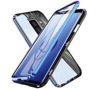 HaptiCase Case for Samsung Galaxy S9 Plus Magnetic Cover,Magnetic Adsorption Technology 9H Front and Back Tempered Glass Cover 360°Shockproof Full Body Protector Ultra Thin Metal Bumper - Blue