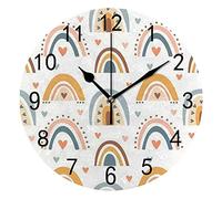 Hapuxt Wall Clock PVC 9.8 Inch Cute Boho Rainbows Pastel Color Non Ticking Silent Round Battery Operated Home Decorative Kitchen Office Living Room Bedroom