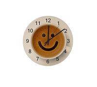 Hapuxt Wall Clocks Round Wooden No Ticking Sound Quartz Quiet Movement AA Battery Operated Coffee Cup Froth Smiley Face Home Kitchen Decor 12 Inch