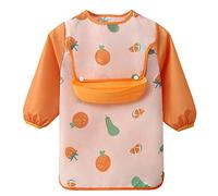Hapy Cherry Baby Weaning Bibs Unisex Waterproof Long Sleeve Feeding Apron with Detachable Silicone Girls Anti-Dressing Coverall Smock Boys Soft Play Bibs Art Eating Painting Craft 3-4 Years Old