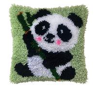 HAPYPando Latch Hook Kits for Adults/Kids Pattern Printed Latch Hook Pillow Kits Cover Everything Included Gift for Family Friends DIY Needlework Crafts for Home Sofa 17X17 Inches Panda Bamboo Green
