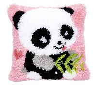 HAPYPando Latch Hook Kits for Adults/Kids Pattern Printed Latch Hook Pillow Kits Cover Everything Included Gift for Family Friends DIY Needlework Crafts for Home Sofa Panda Bamboo 17X17 Inch