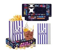 HAPYPATY 48Pcs Movie Night Supplies 24Pcs Neon Movie Night Snack Trays with 24Pcs Popcorn Bags, Theater Candy Boxes for Neon Glow Birthday Party Supplies