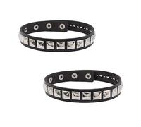 Haqatr 2pcs Leather Square Stud Side by Side Collar Punk Accessories,Rock Icon Studded Black Choker,Black Armband With Silver Studs,Perfect for Cosplay,Stage Performance, Party and Everyday Wear