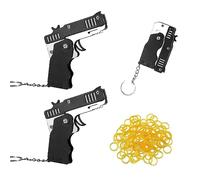 Haqatr 2pcs Rubber Band Gun,Elastic Band Gun with 120 Pcs Soft Elastic Rubber Bands Metal Folding Rubber Launcher Toy Keychain for Teens Adults Shooting Outdoor Indoor Activities Game(Black)