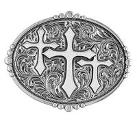 HAQUIL Celtic Three Crosses Goth Belt Buckle Vintage Cross Oval Belt Buckle For Men Women, Silver, Medium
