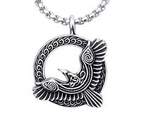 HAQUIL Raven Necklace, Celtic Raven in Flight Medallion Pendant, Box Chain, Raven Jewelry Gift
