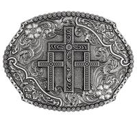 HAQUIL Three Crosses Punk Belt Buckle Vintage Celtic Pattern Cross Oval Belt Buckle For Men Women, Grey, Medium