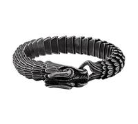 HAQUIL Viking Dragon Bracelet, Antique Oxidized Steel Ouroboros Jormungandr Link Bracelet, Viking Jewelry Gift for Men