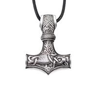 HAQUIL Viking Jewelry Thor Hammer Mjolnir Pendant Necklace, Faux Leather Cord, Viking Gift for Men