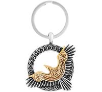 HAQUIL Viking Raven Keychain Viking Norse Symbol Small Medallion Circle Charm Keychain Keyring, Silver, Medium
