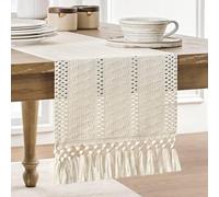 Haquno Boho Rustic Table Runner with Tassels - Handwoven Cotton-Linen Table Cloth for Dining Table,Wedding, Party & Home Decor,30*180CM Perfect for Farmhouse, Bohemian & Vintage Styles(cream)
