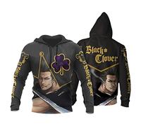 Harajuku Anime Black Clover Hoodie Sukehiro Yami Long Sleeve Pullover Black Bull Sweatshirt with Oversized Pocket