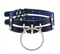 Harajuku Choker Gothic PU Leather O Round Necklace for Women Collar Anime Necklace Rock Goth Statement-P156 dark blue