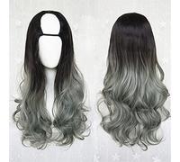 Harajuku Fashion Long Wavy Curly Fluffy U-Shaped Wigs Heat Resistant Synthetic Fiber Mixed Gradient Dark Roots Hair for Girls 28inches/ 70cm (Color : A) chenghuax (Color : M)