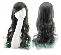 Harajuku ita Blue Pink Ombre Hair Wigs For Women Cheap Anime Cosplay Long Wavy Synthetic Wig With Bangs For Costume Party OneSize blackgreen