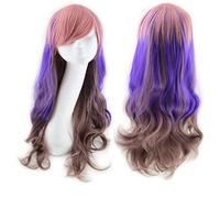 Harajuku ita Blue Pink Ombre Hair Wigs For Women Cheap Anime Cosplay Long Wavy Synthetic Wig With Bangs For Costume Party OneSize colorful