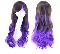 Harajuku ita Blue Pink Ombre Hair Wigs For Women Cheap Anime Cosplay Long Wavy Synthetic Wig With Bangs For Costume Party OneSize blackblue