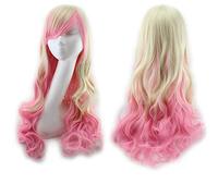 Harajuku ita Blue Pink Ombre Hair Wigs For Women Cheap Anime Cosplay Long Wavy Synthetic Wig With Bangs For Costume Party OneSize blondepink