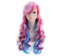 Harajuku ita Long Wavy Rainbow Wig With Bangs Synthetic Hair Cosplay Costume Party Colored Wigs For Women 65cm OneSize colorful1