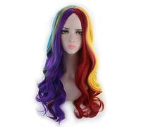 Harajuku ita Long Wavy Rainbow Wig With Bangs Synthetic Hair Cosplay Costume Party Colored Wigs For Women 65cm OneSize rainbowcolor