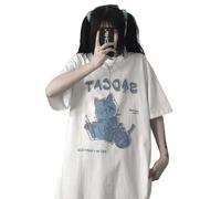 Harajuku Style Woman T-Shirt ins Style Cute Cartoon top Loose Short-Sleeved T-Shirt Kawaii Clothes, White, Small