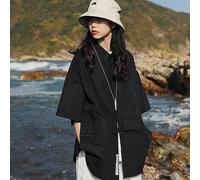 Harajuku Women's Blouse Japanese Bf Style Vintage Oversized Shirt Short Sleeve Tops Couple Casual All-match Retro Clothes-Black-XXL