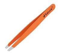 HARAMS Professional Slant Hair Removal Tweezers Slight Angle Tip Eyebrow Plucking - Great Precision Tweezers for Facial & Ingrown Hairs, Splinter, Blackhead and Tick Remover Women/Men (Orange, Slant)