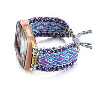 HARAVAL Boho Braided Band Compatible with Apple Watch Band 38mm 40mm 41mm 42mm 44mm 45mm 46mm 49mm for Women Woven Friendship Bracelet Adjustable Beaded Strap for Women, blue, 42 mm (serie 3)/44 mm/45