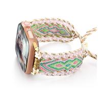 HARAVAL Boho Braided Band Compatible with Apple Watch Band 38mm 40mm 41mm Women, Woven Friendship Bracelet Handmade Beaded Adjustable Strap for iWatch Band SE Ultra 2 Series 10 9 8 7 6 5 4 3 2 1, Pink