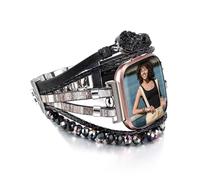 HARAVAL Leather Beaded Bracelet Compatible with Fitbit Versa 4/3/Sense 2 Bands, Boho Wrap Watch Strap for Women, Black, 13-18cm (5.12-7.2 inches)