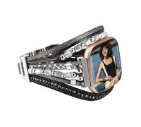 HARAVAL Leather Beaded Bracelet Compatible with Fitbit Versa 4/Versa 3 Bands/Sense 2/Sense Bands for Women Men, Cute Handmade Multilayer Wrap Boho Strap for Fitbit Smartwatch, Black02