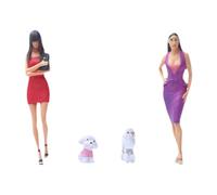 harayaa 2Pcs 1/64 Diorama Feamle Figure with 2 Dog, DIY Projects Character Figurines for Children, Adults, A