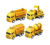 harayaa 4x Pull Back Engineering Vehicles Yellow Treasure Box Goodie Bag Educational Toy Movable Joints for Boy Girls 4 5 6