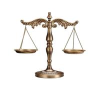 harayaa Antique Balance Scale Decor Vintage Iron Tabletop Ornament with Sculptural Pedestal Base and Leaf Scroll Freestanding Display Piece with Two Hanging, Gold
