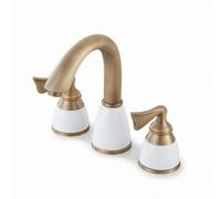 harayaa Antique Basin Faucet Two Handle Tap Mixer Spout Deck Mount Copper Ceramic Construction with Porcelain Section Separate Hot Cold Control Hardware, Antique Bronze
